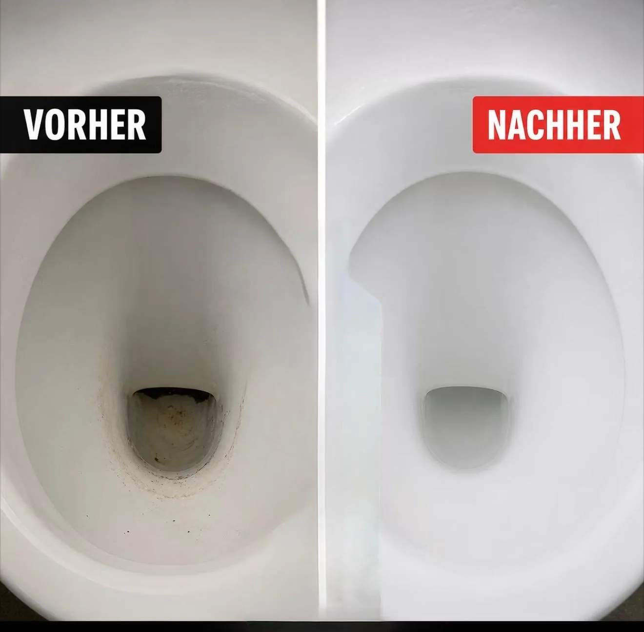 Vorher und nachher: entkalkte Toilettenschüssel